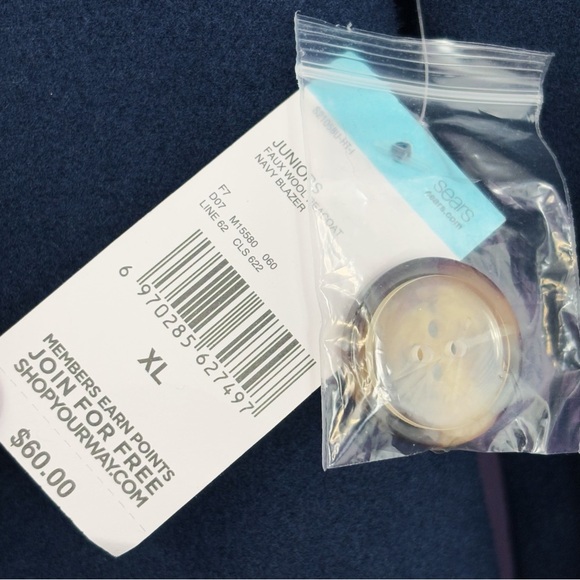 NWT Bongo Juniors' XL Preppy Navy Blue Double-Breasted Peacoat Jacket - Picture 5 of 16